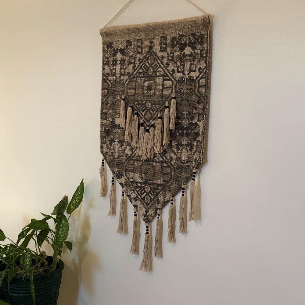 Printed Jute Neutral Wall Hanging - Picture 2 of 2